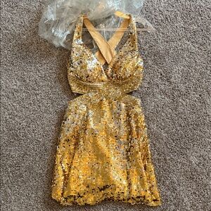 Gold Sequin Halter Dress